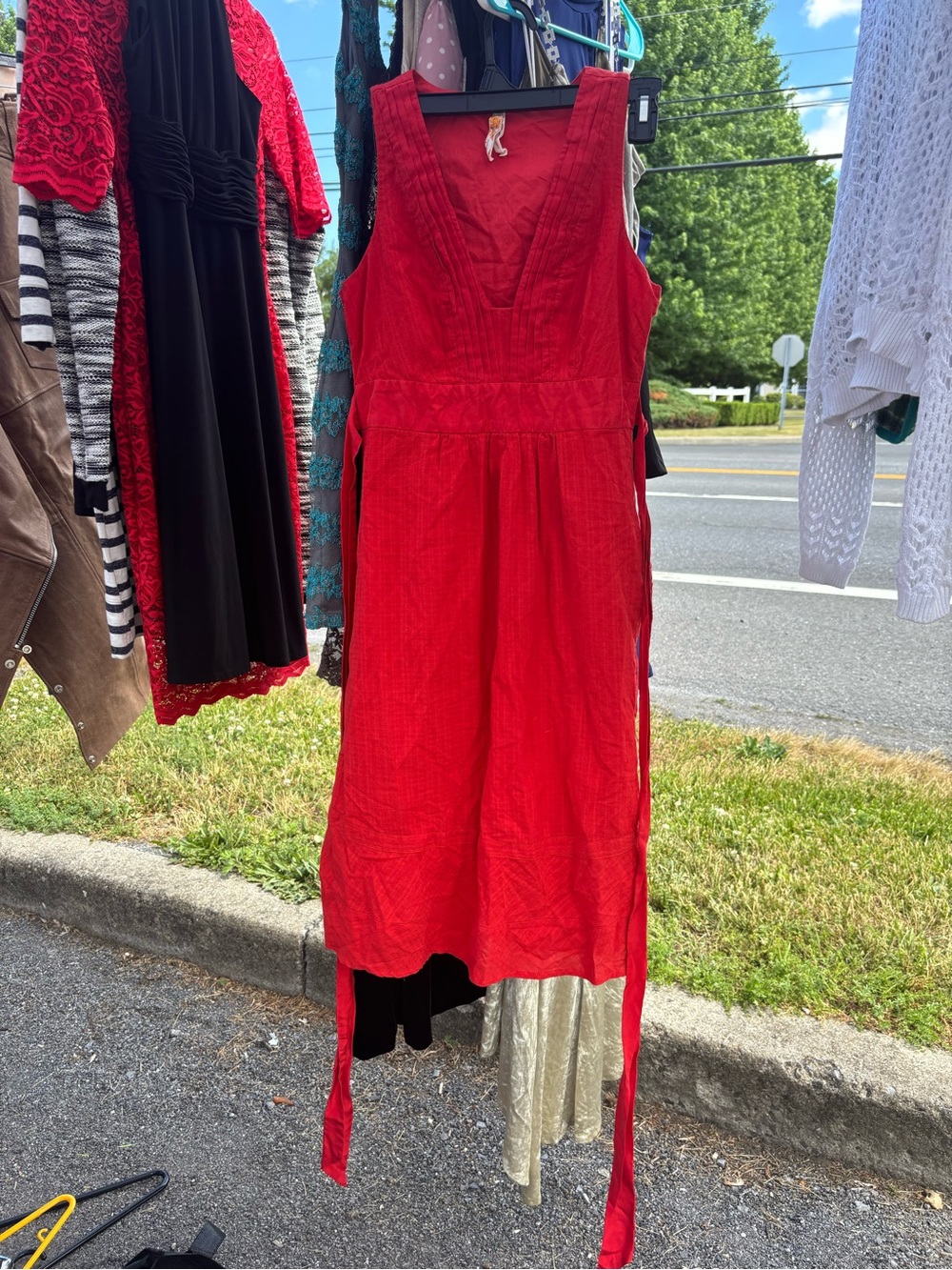 Maeve Anthropologie Vibrant Red Sleeveless V-Neck Midi Dress